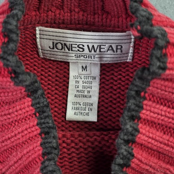 Jones Wear Sport Sweater Womens M Red Black Fair Isle Mock Neck Cotton Vintage - Picture 3 of 9